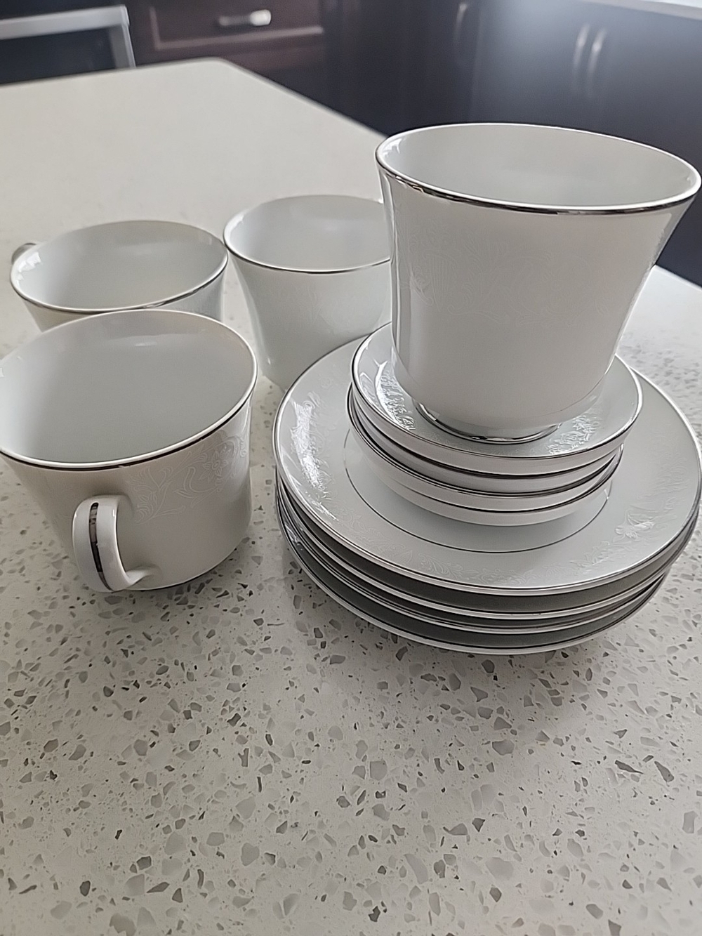 Vintage Crown Victoria Lovelace Tea Cup Set and Saucer 12pc